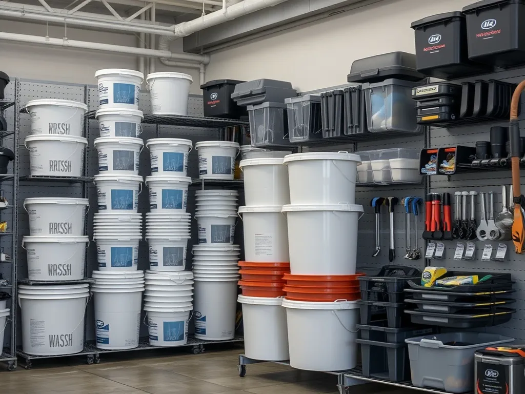 Modular four-tier garage storage tower with locking drawers