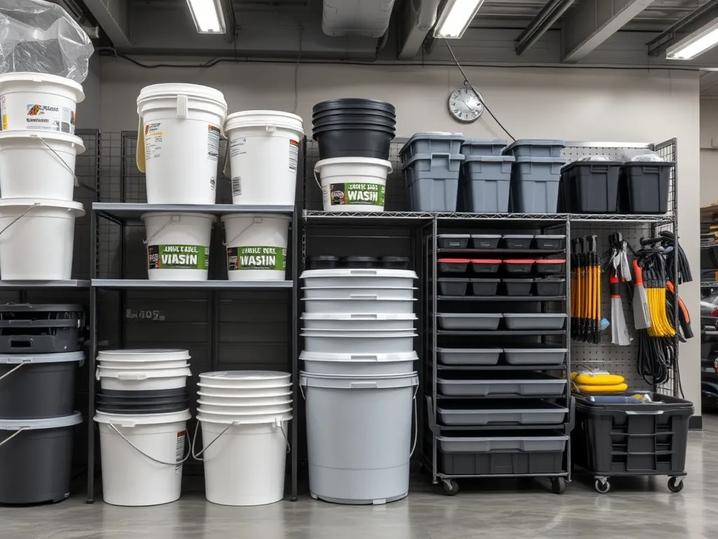 Rolling detail cart positioned beside a vehicle during washing