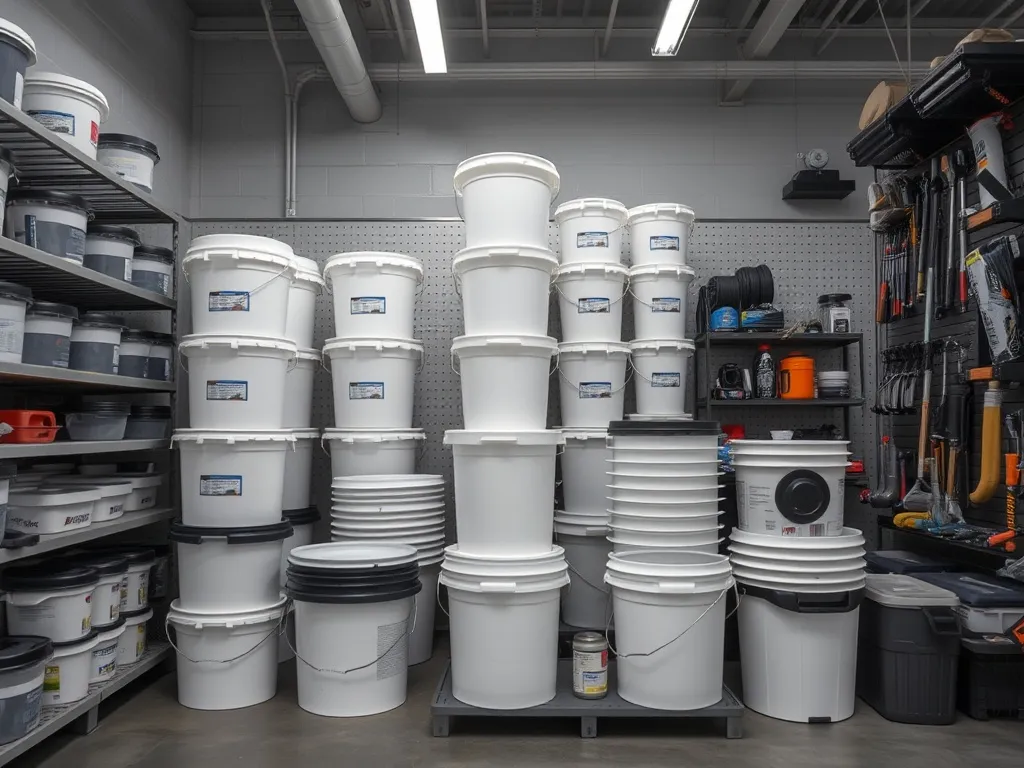 Detailing supply shelf organized with labeled storage bins